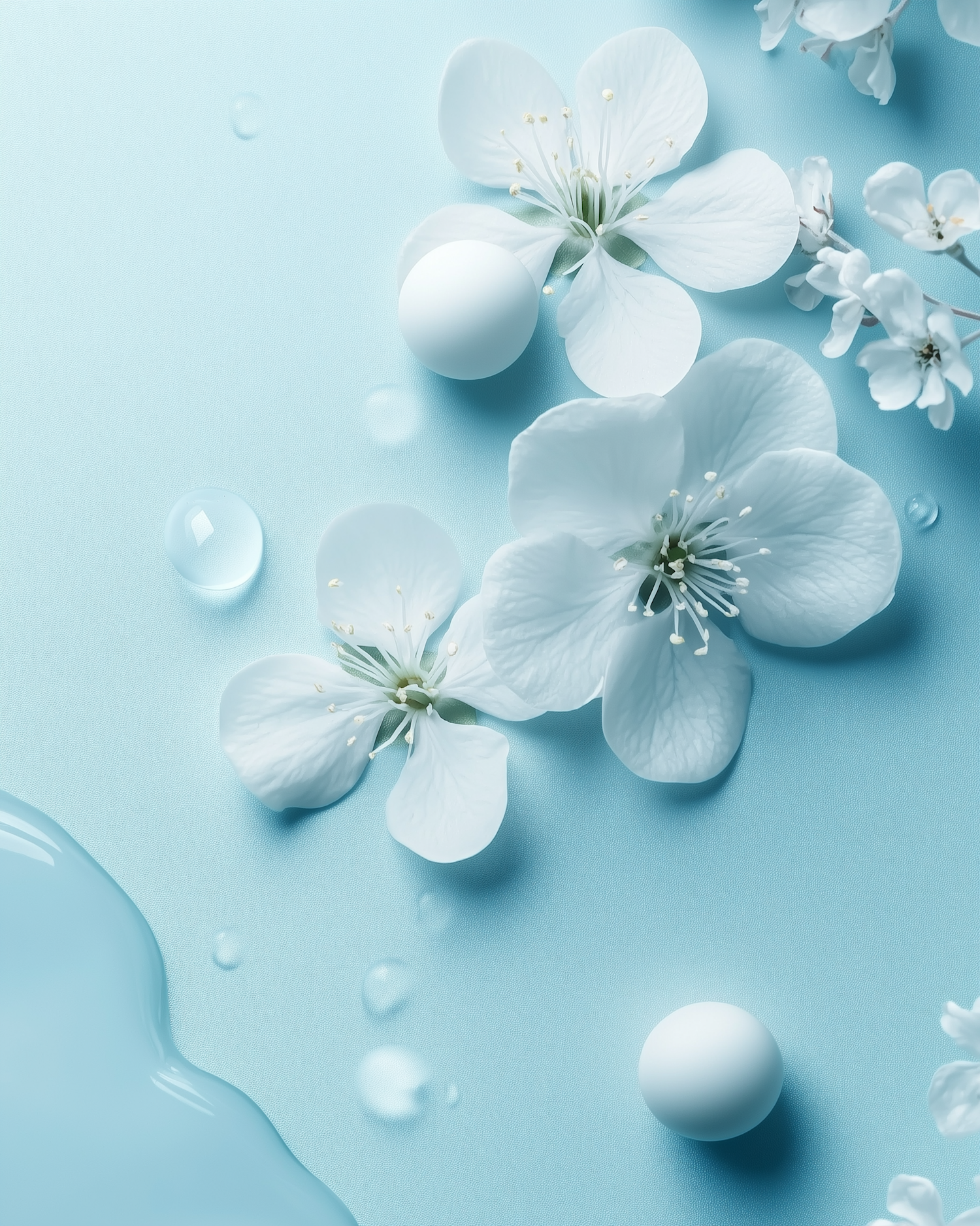 Delicate White Flowers on Blue Background