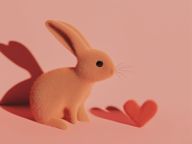 Fluffy Orange Rabbit with Heart