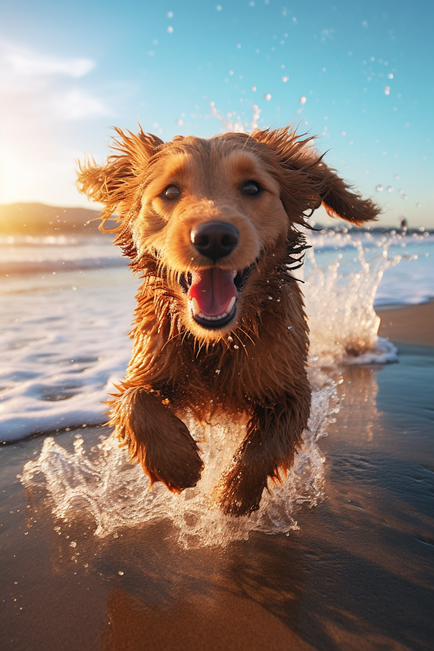 Sunlit Splash: Exuberant Golden on the Beach