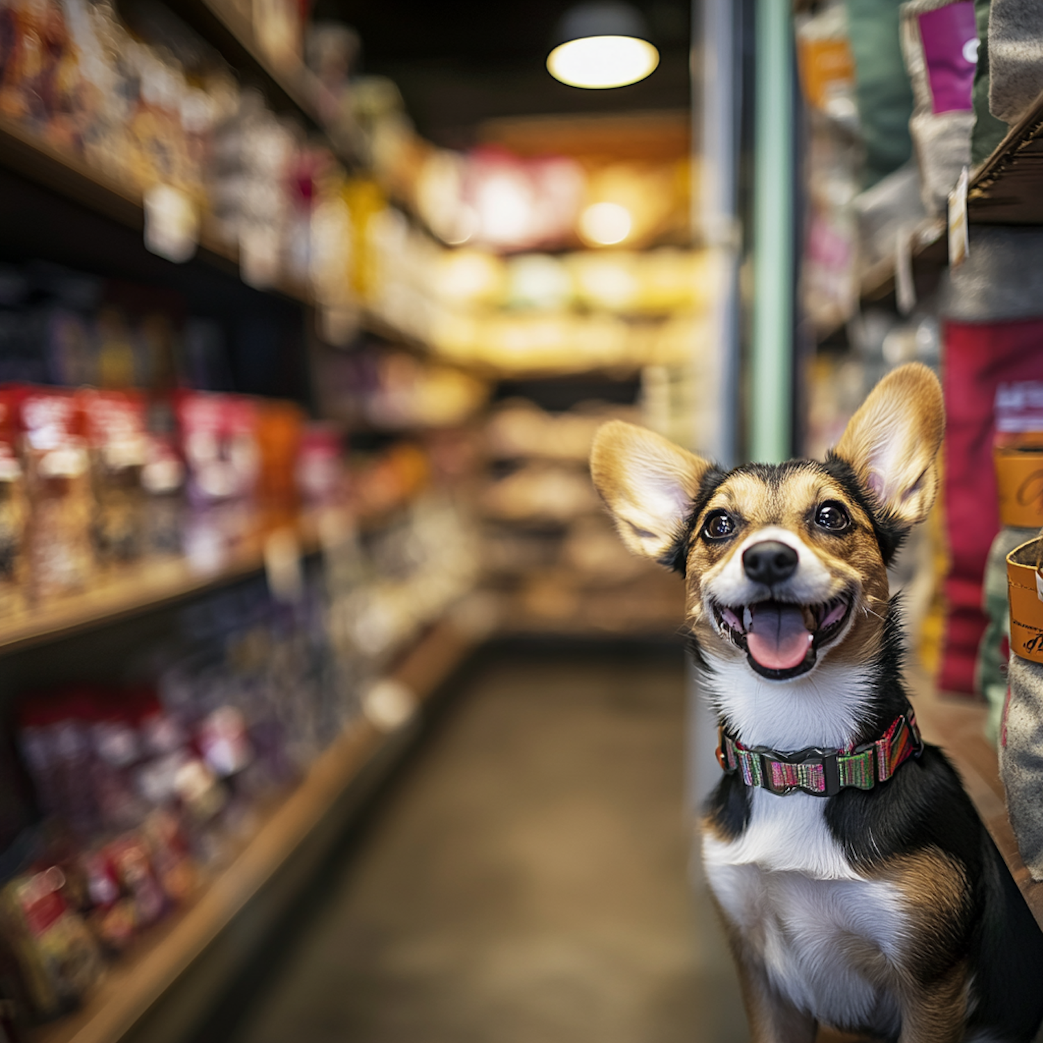 Cheerful Dog in Pet Store