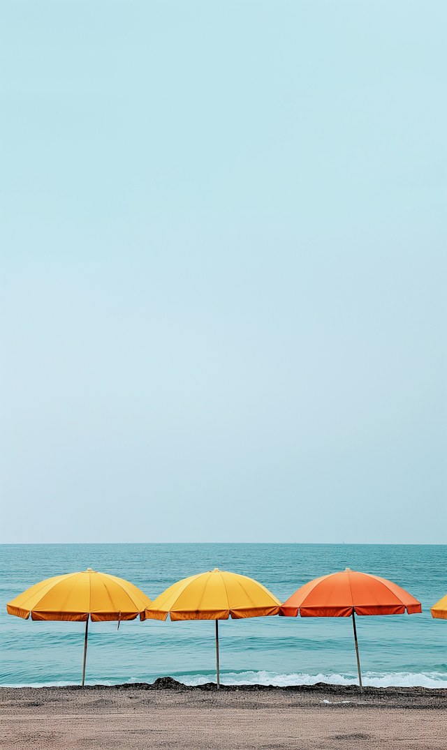 Serene Beach Morning with Umbrellas