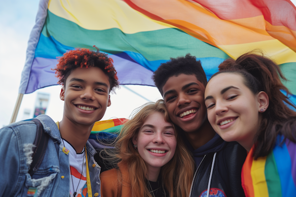 Joyful Friends with Rainbow Flag