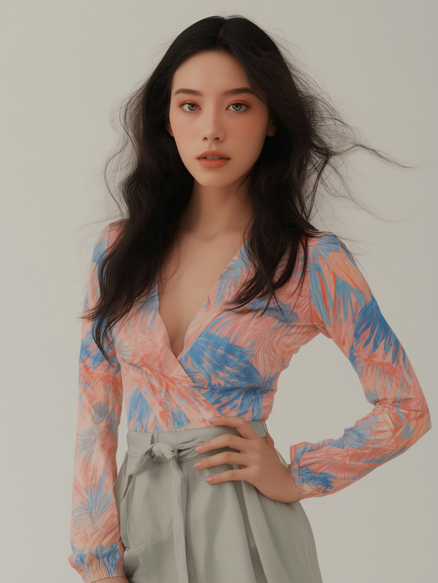 Woman in Tropical Blouse