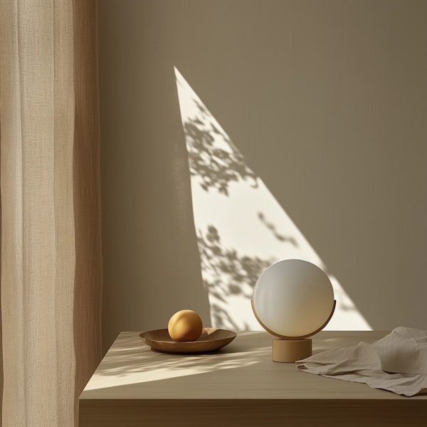 Serene Tabletop Composition with Lamp and Bowl