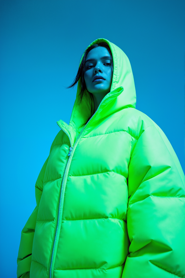 Neon Green Puffer Jacket Portrait