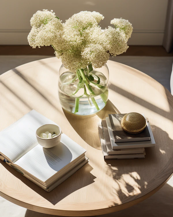Sunny Serenity Tabletop with Fluffy White Blooms
