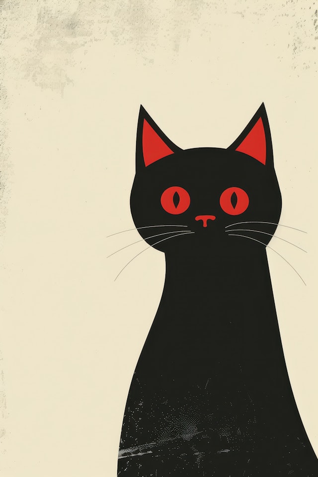 Stylized Black Cat with Red Eyes