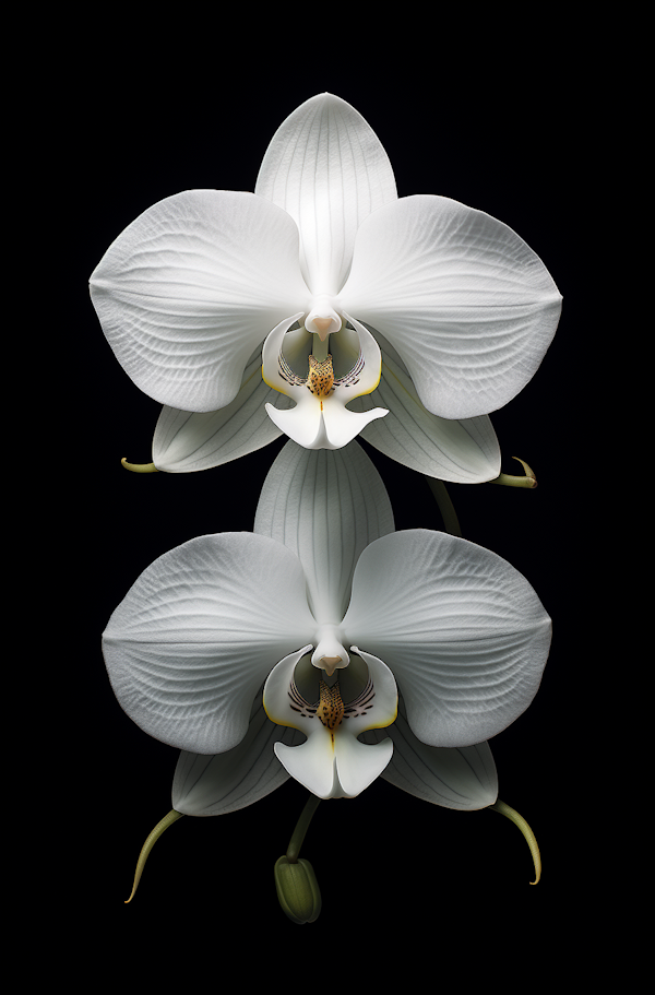 Elegant Symmetry: Dual White Orchids in Monochrome