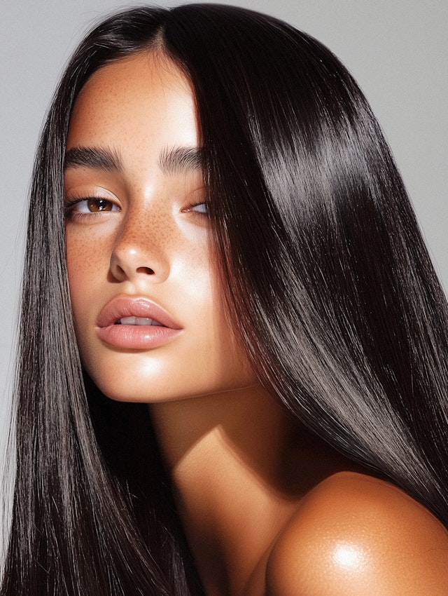 Close-up Portrait of a Person with Long Dark Hair