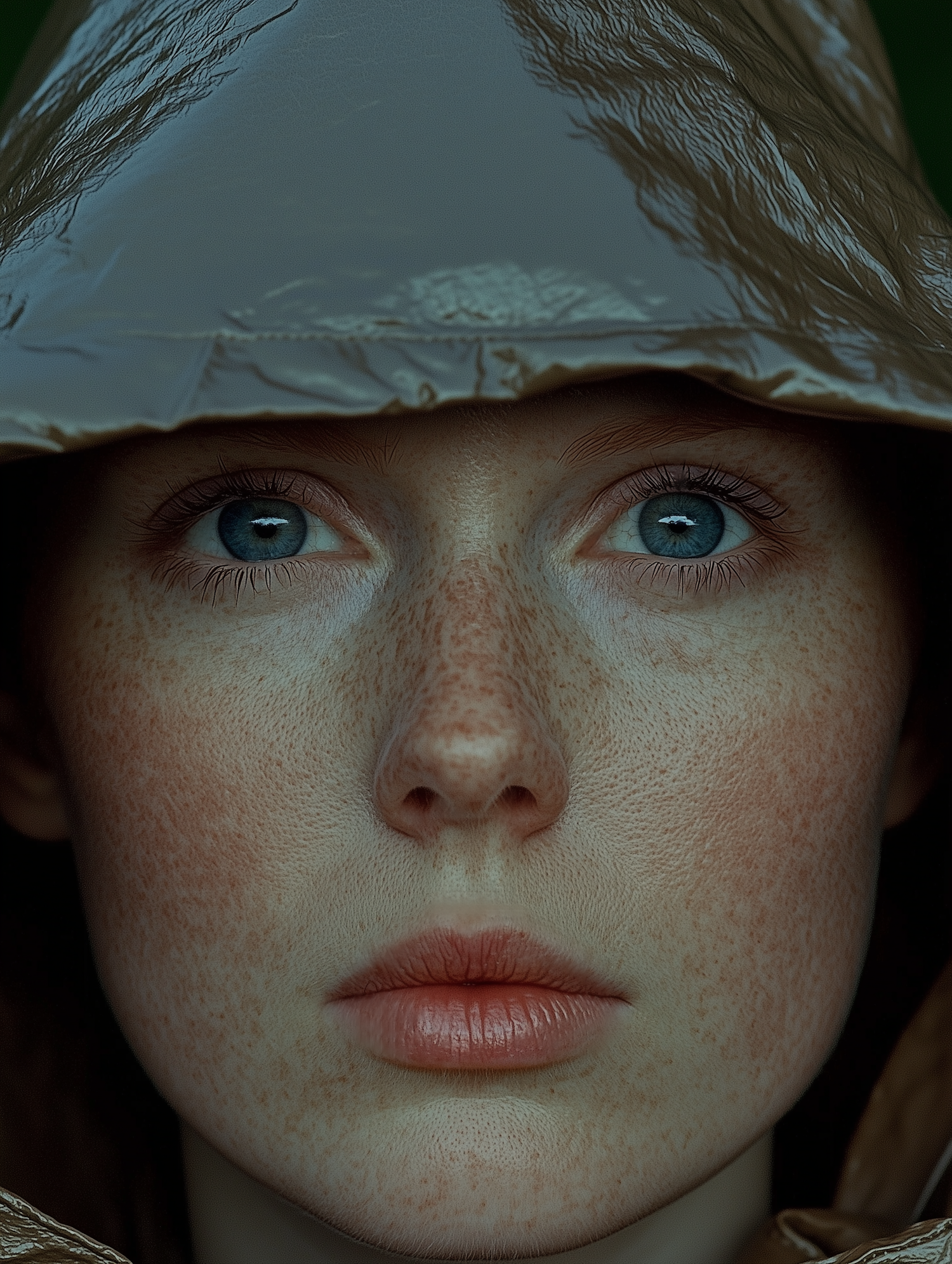 Close-up Portrait with Metallic Hood