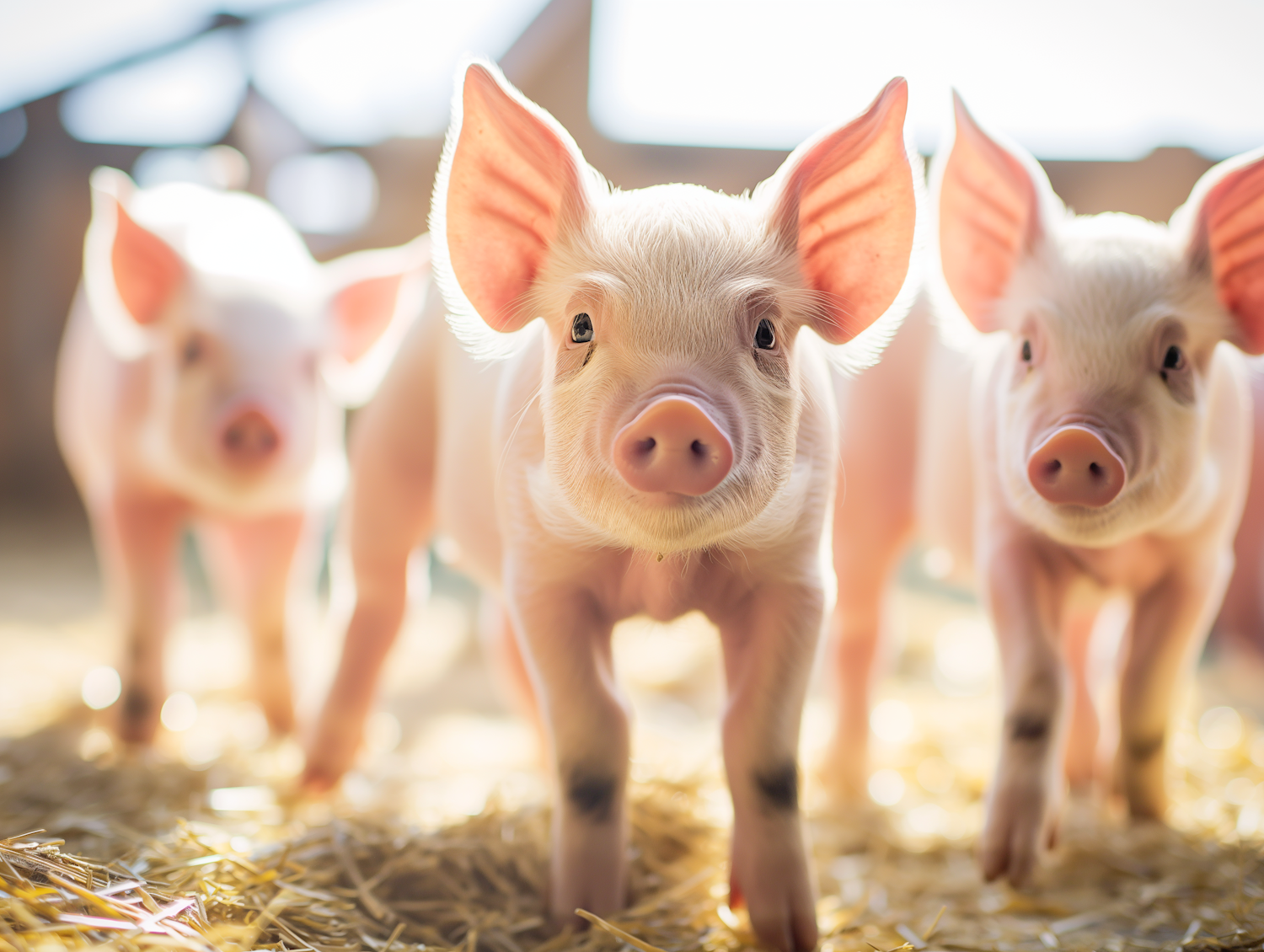 Curious Piglets on Straw