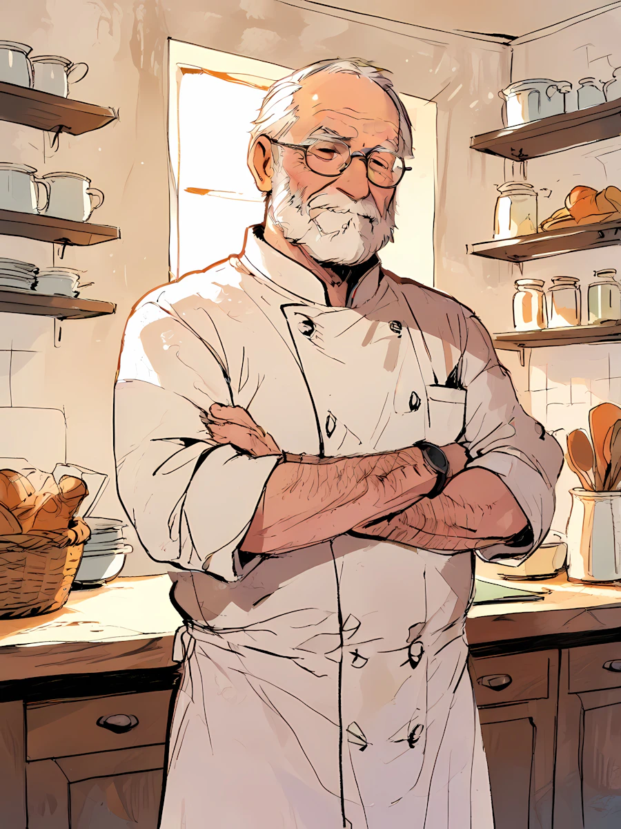 Elderly Chef in Kitchen