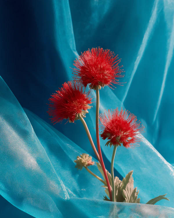 Red Flowers on Blue