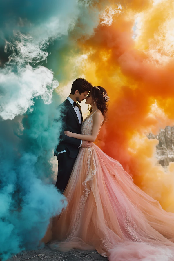Romantic Couple in Colored Smoke