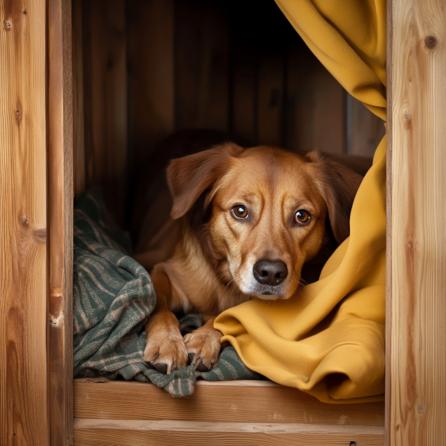 Cozy Dog in Wooden Nook