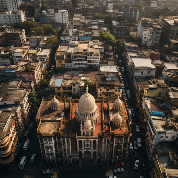 Sunrise Over Historical Grand Dome Amidst Urban Sprawl