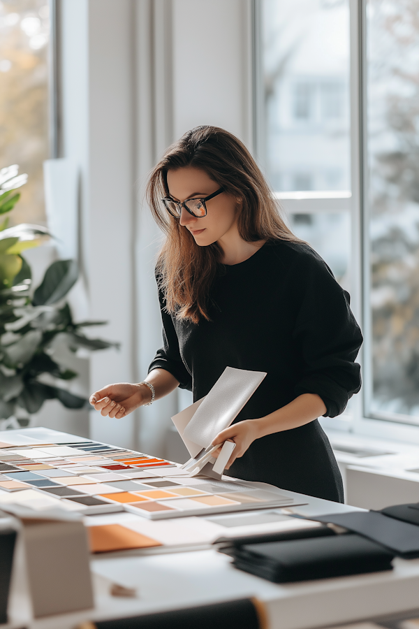 Woman Examining Material Samples