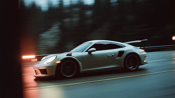 White Sports Car in Motion