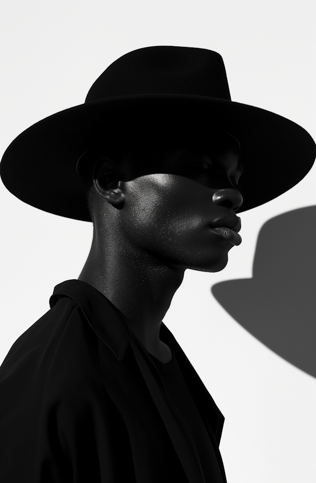 Monochromatic Portrait with Wide-Brimmed Hat