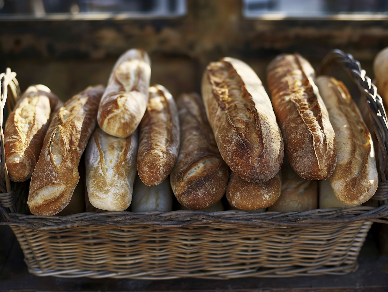 Artisanal Baguettes in Basket