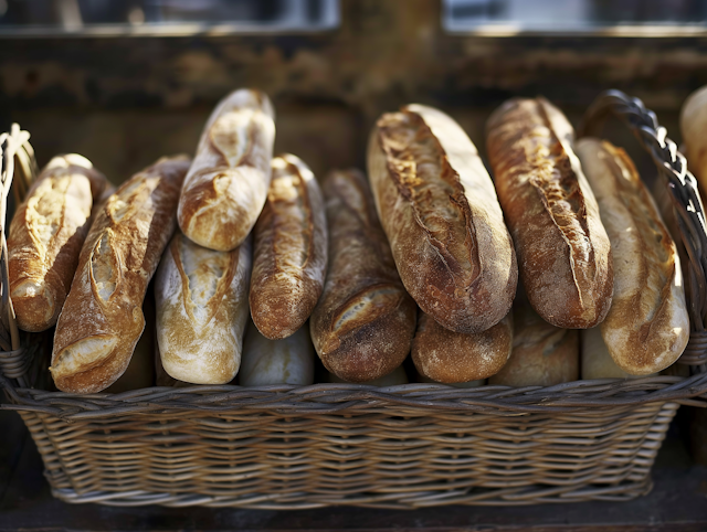 Artisanal Baguettes in Basket