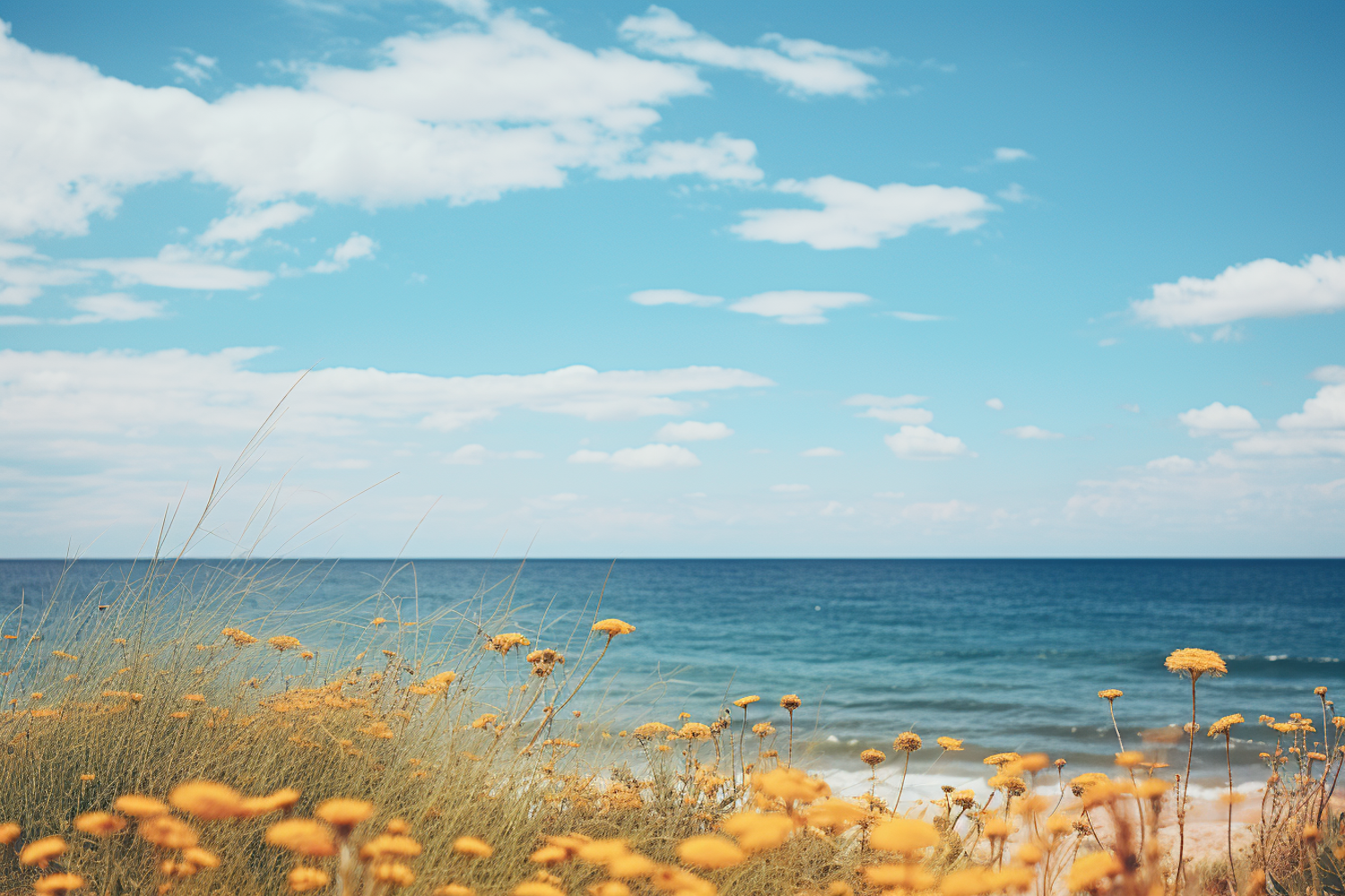 Tranquil Seashore with Wildflowers