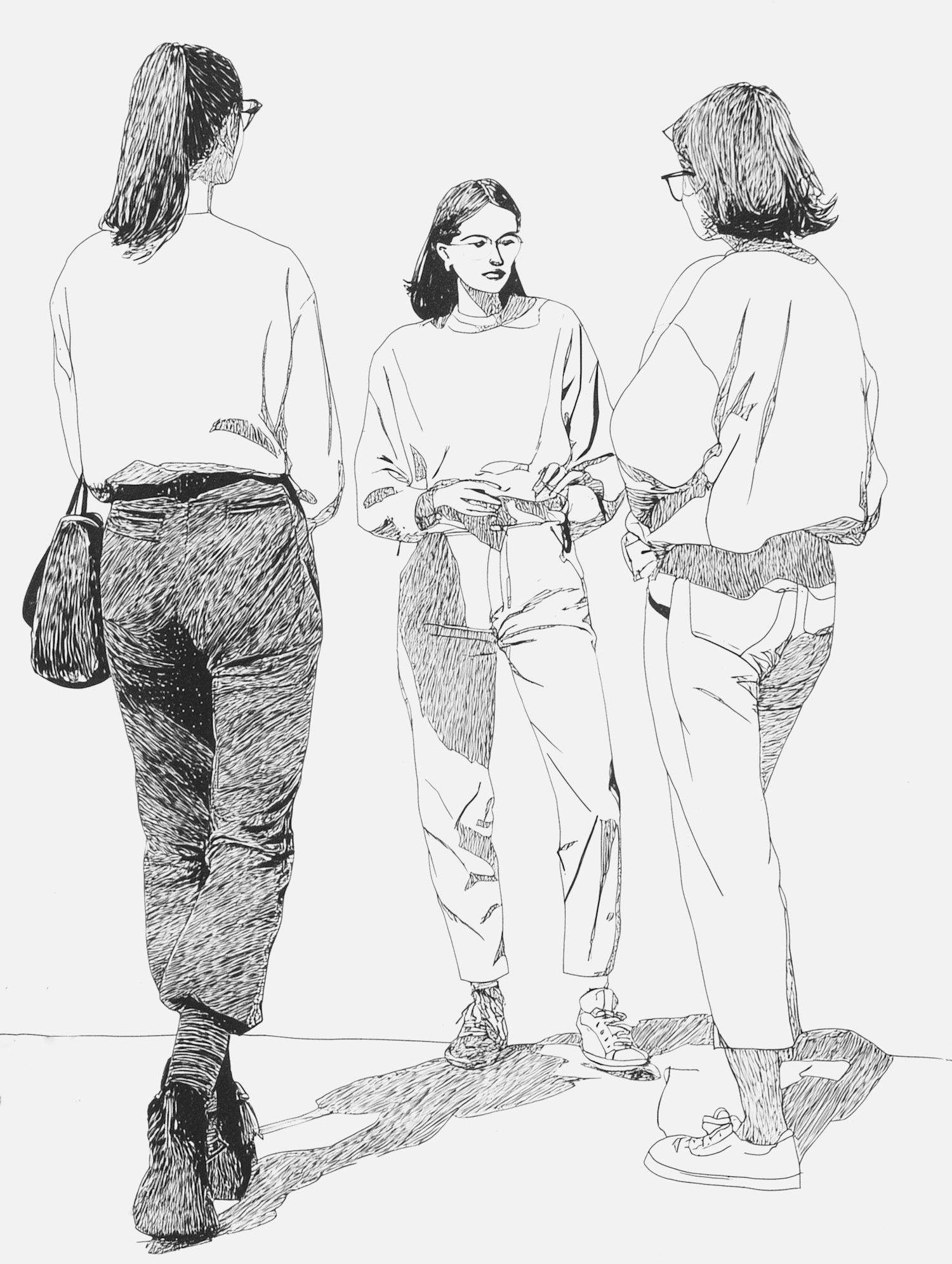 Black and White Group Conversation Illustration