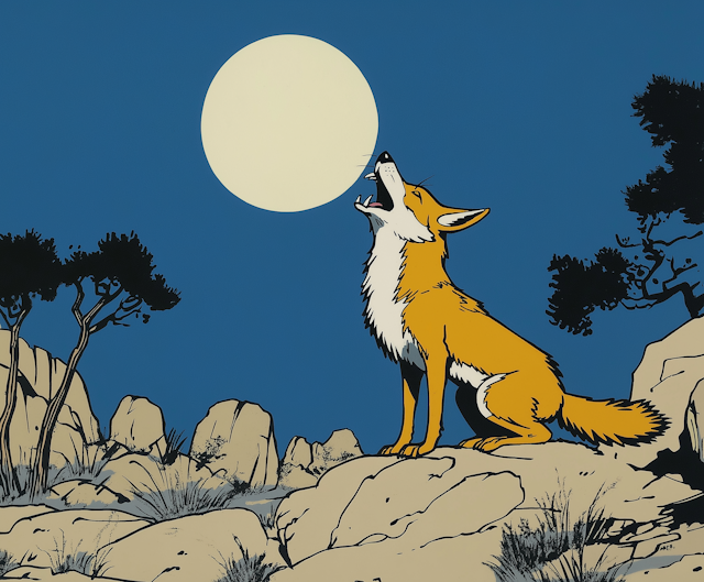 Majestic Fox and Full Moon Illustration