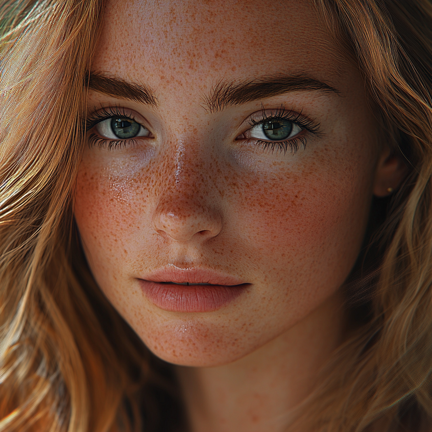 Close-up of Young Woman with Freckles