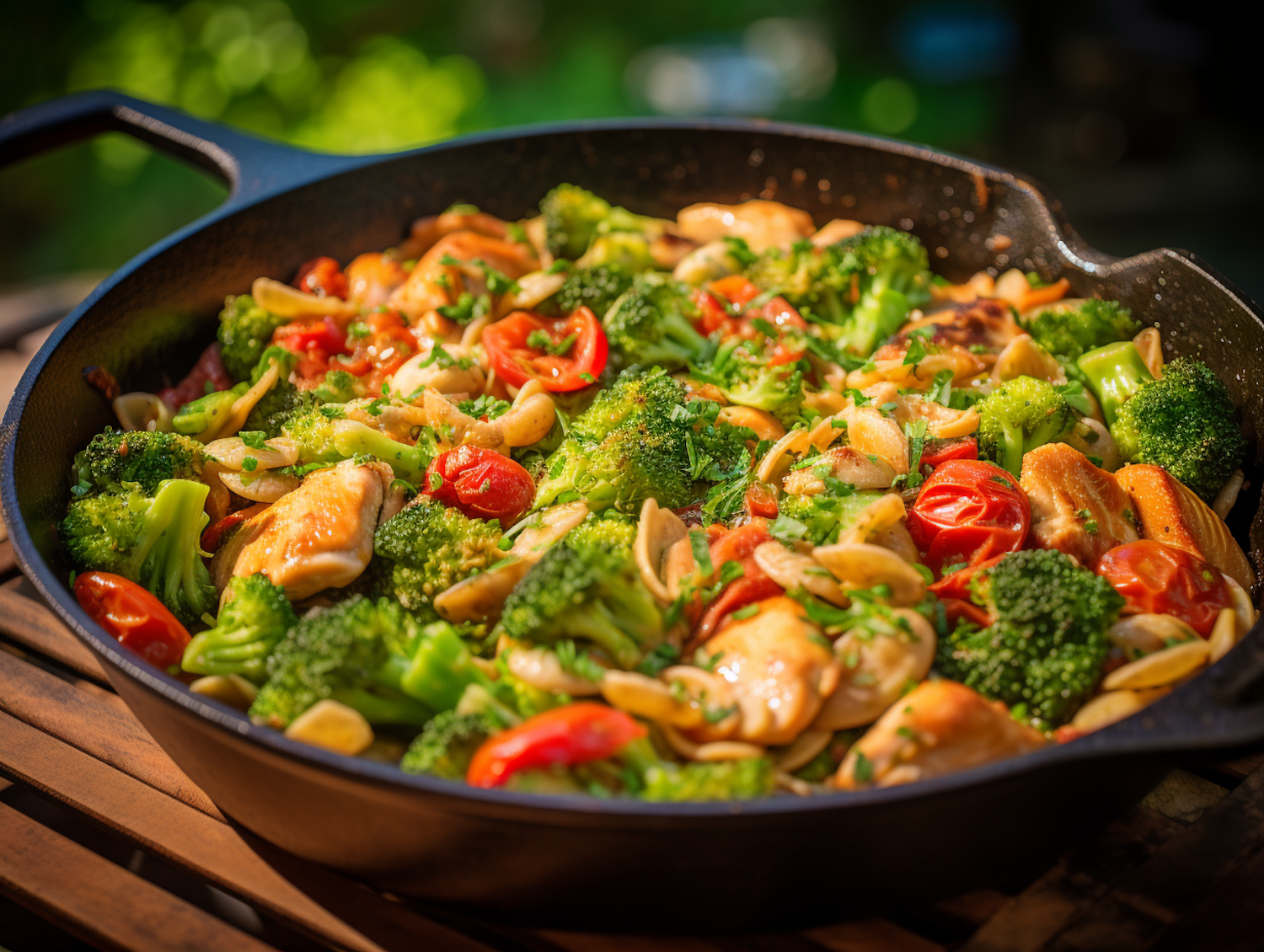 Sizzling Chicken and Vegetable Stir-Fry in Cast-Iron Skillet