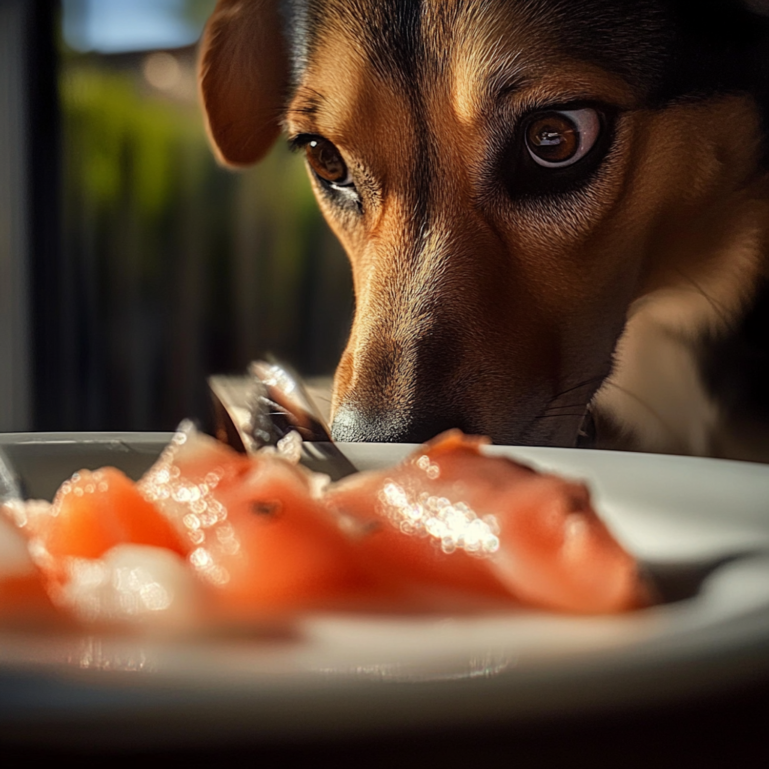 Dog Eyeing Salmon