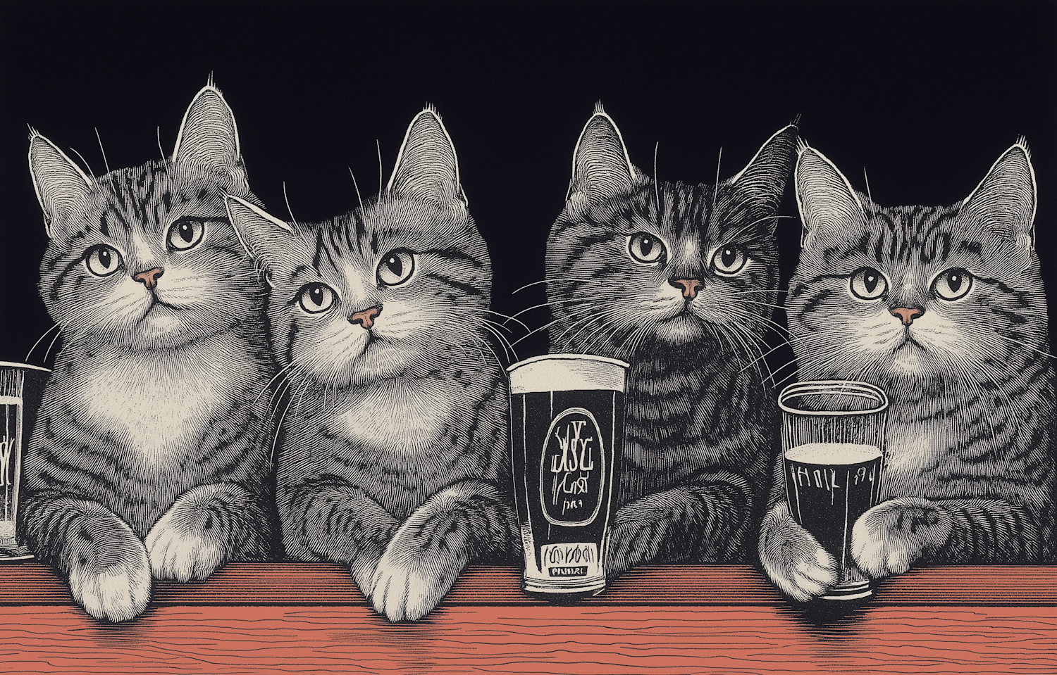 Cats At The Bar Illustration