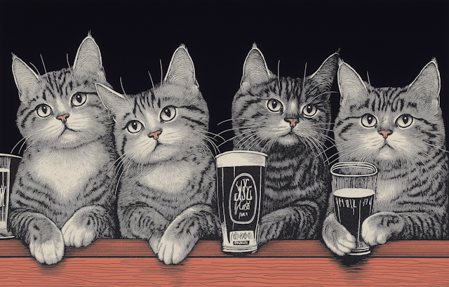 Cats At The Bar Illustration