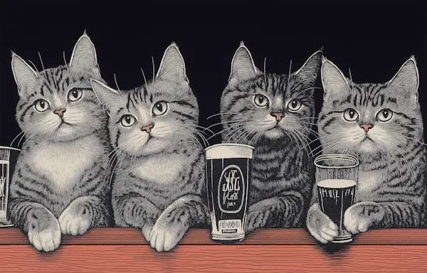 Cats At The Bar Illustration