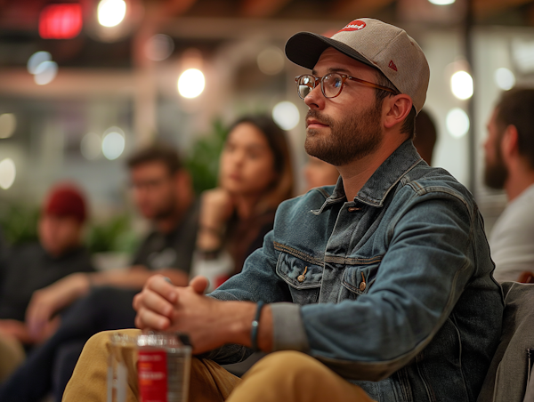 Contemplative Man in Casual Style at Social Gathering