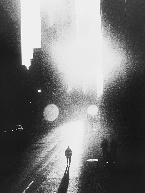 Solitary Figure in Urban Nightscape