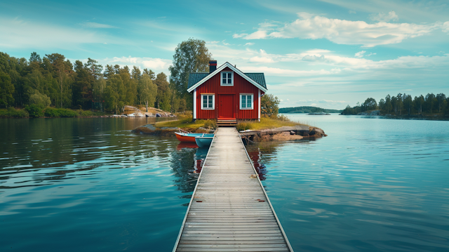 Serene Lake Island House