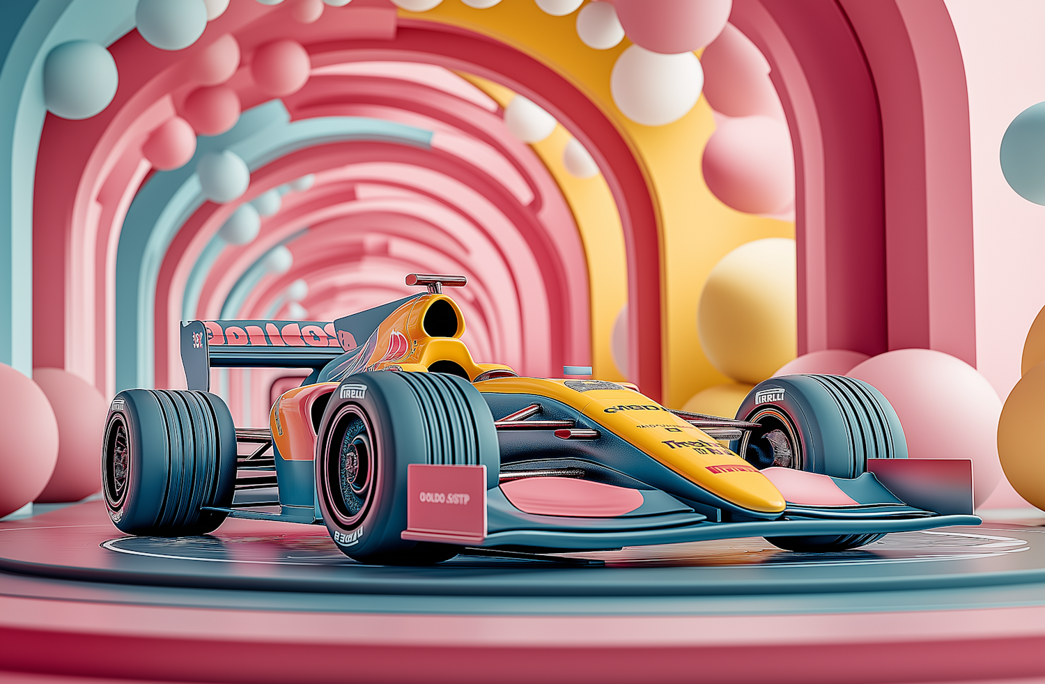 Vibrant Race Car in Futuristic Setting