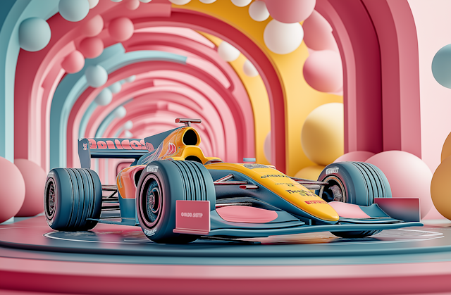 Vibrant Race Car in Futuristic Setting