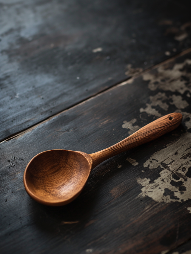 Rustic Wooden Spoon on Distressed Surface