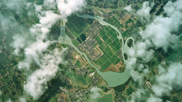 Serpentine River through Verdant Farmlands