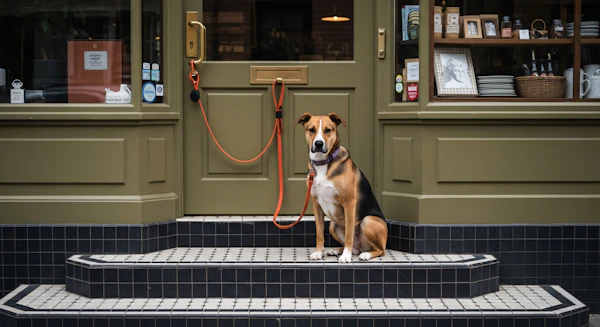 Dog at Green Storefront