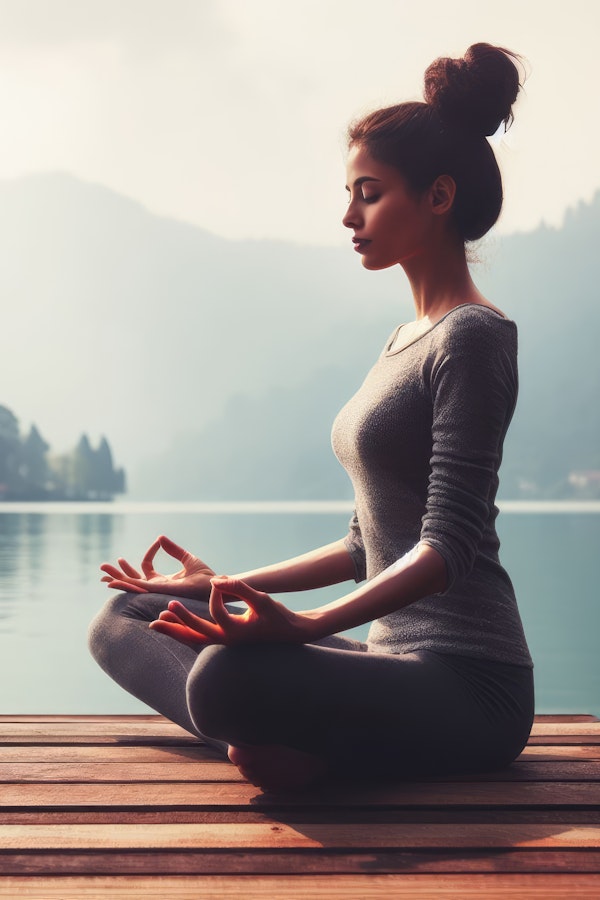 Woman Meditating on Dock