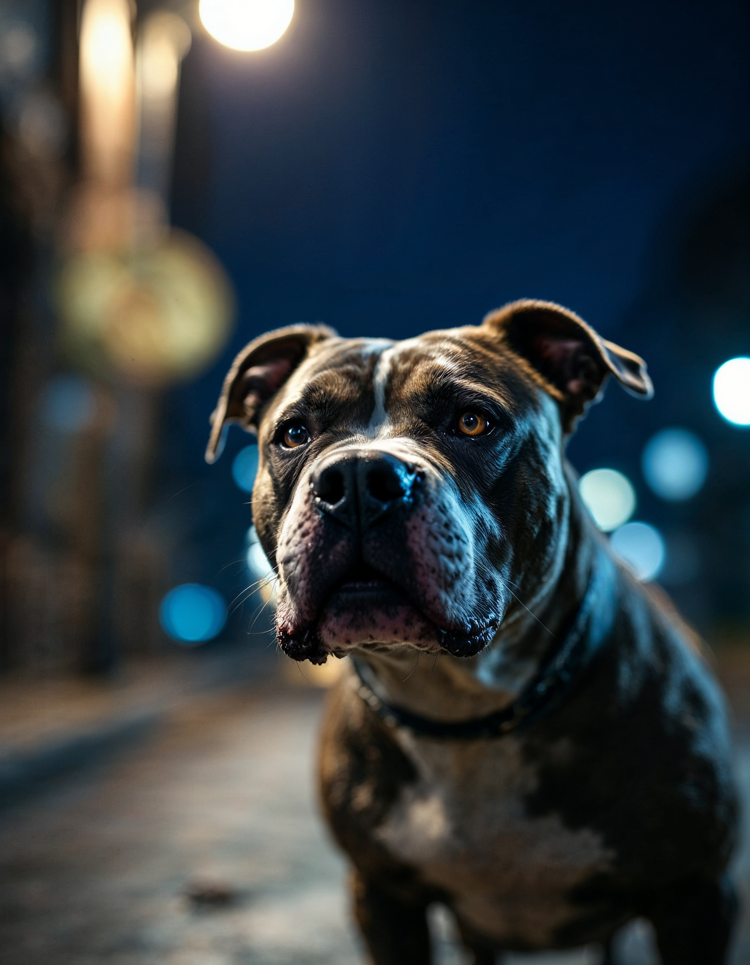 Vigilant Pit Bull at Night