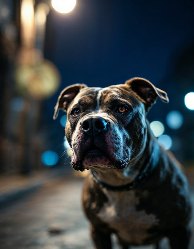 Vigilant Pit Bull at Night