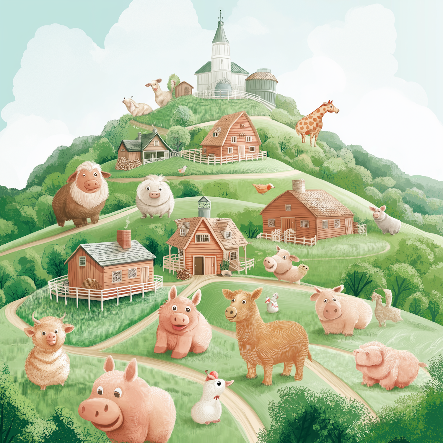 Whimsical Farm Scene Illustration