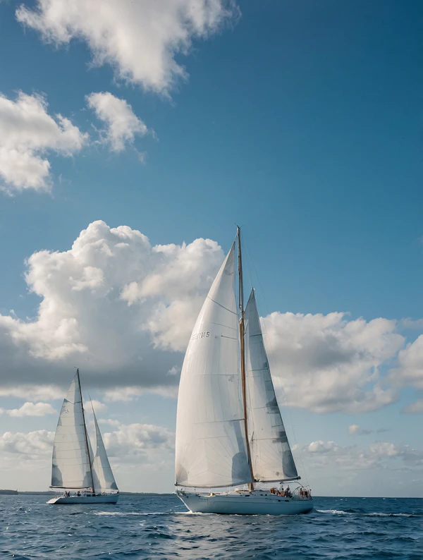 Sailboats on Blue Ocean