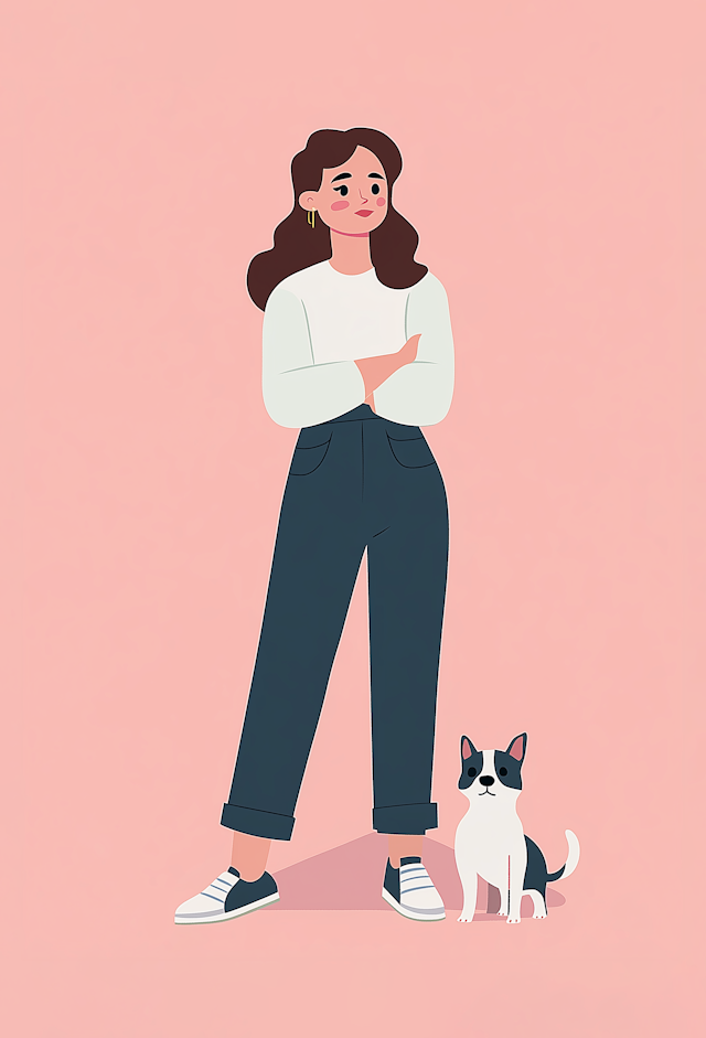 Woman and French Bulldog Illustration