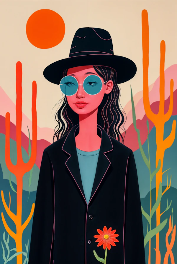 Stylized Person with Hat and Sunglasses