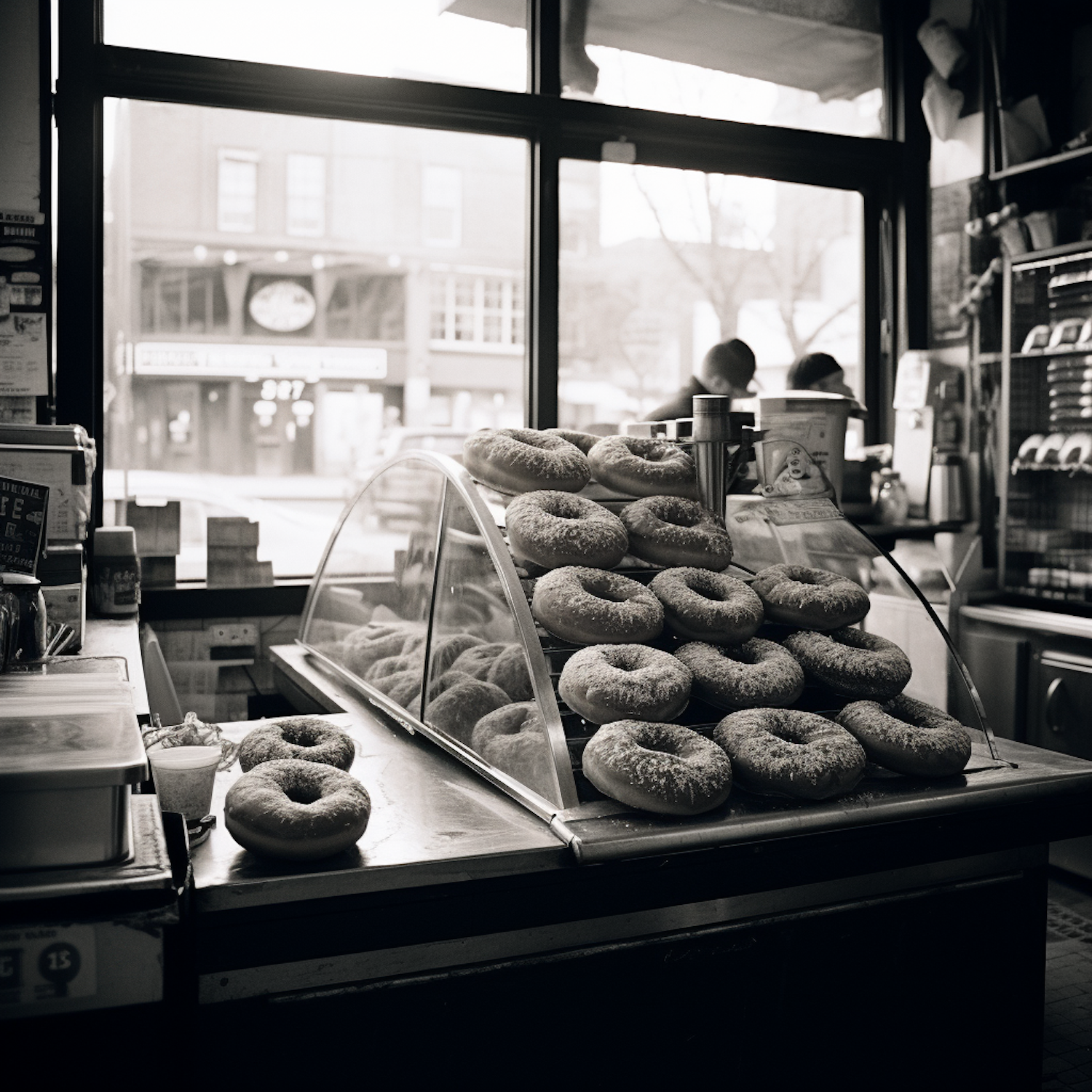 Timeless Bakery Deli Bagels Display in Monochrome